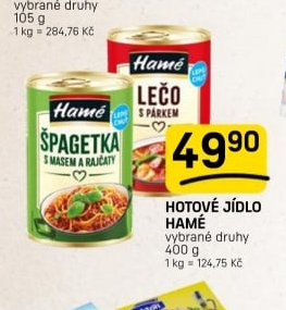 HOTOVÉ JÍDLO HAMÉ vybrané druhy