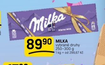 Milka vybrané druhy 250-300 g