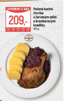 Pečená kachní čtvrtka s červeným zelím a bramborovými knedlíky