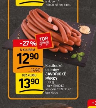 Kostlecké uzeniny JAVOŘICKÉ PÁRKY