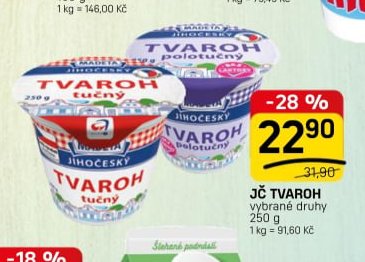 JČ TVAROH vybrané druhy