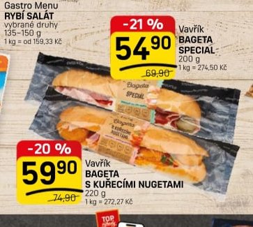 Vavřík Bageta s kuřecími nugetami