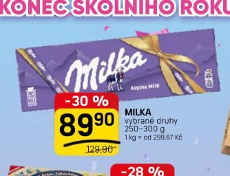 Milka vybrané druhy 250-300 g