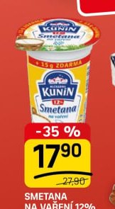 KUNÍN SMETANA NA VAŘENÍ 12% 200 + 15 g