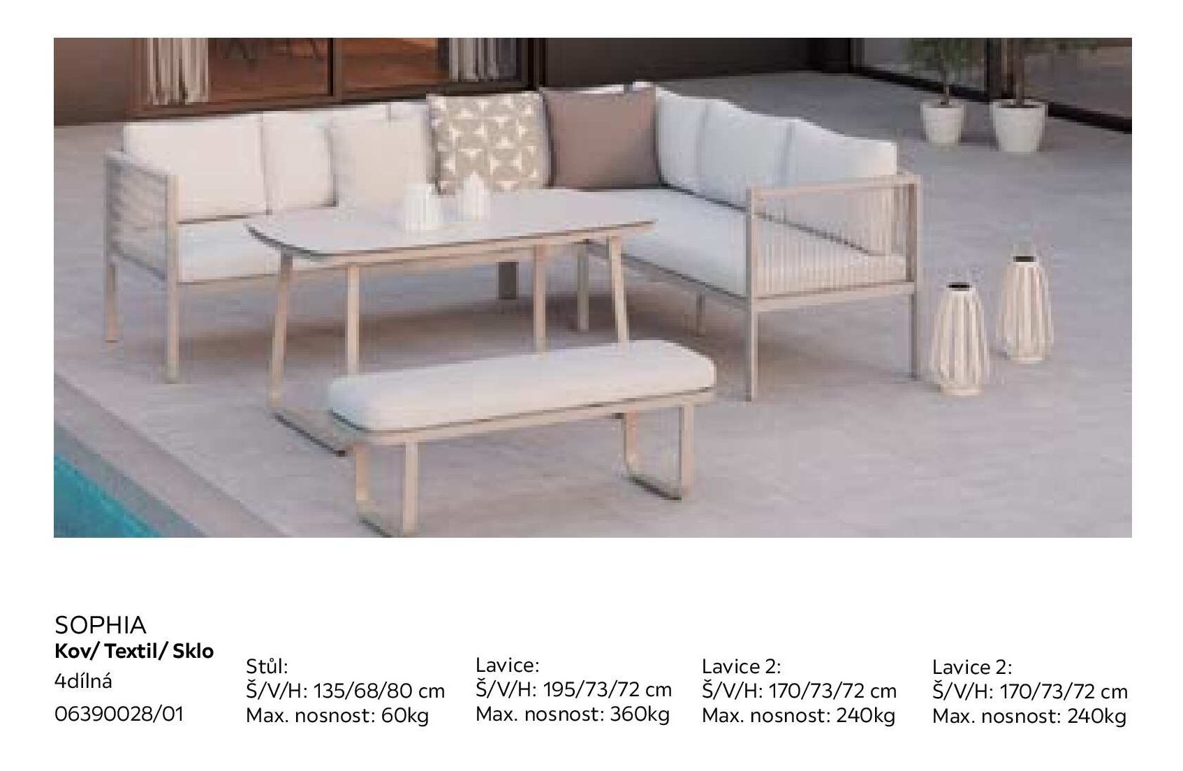 SOPHIA Kov/ Textil/ Sklo 4dílná