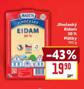 Madeta Jihočeský Eidam 30% Plátky