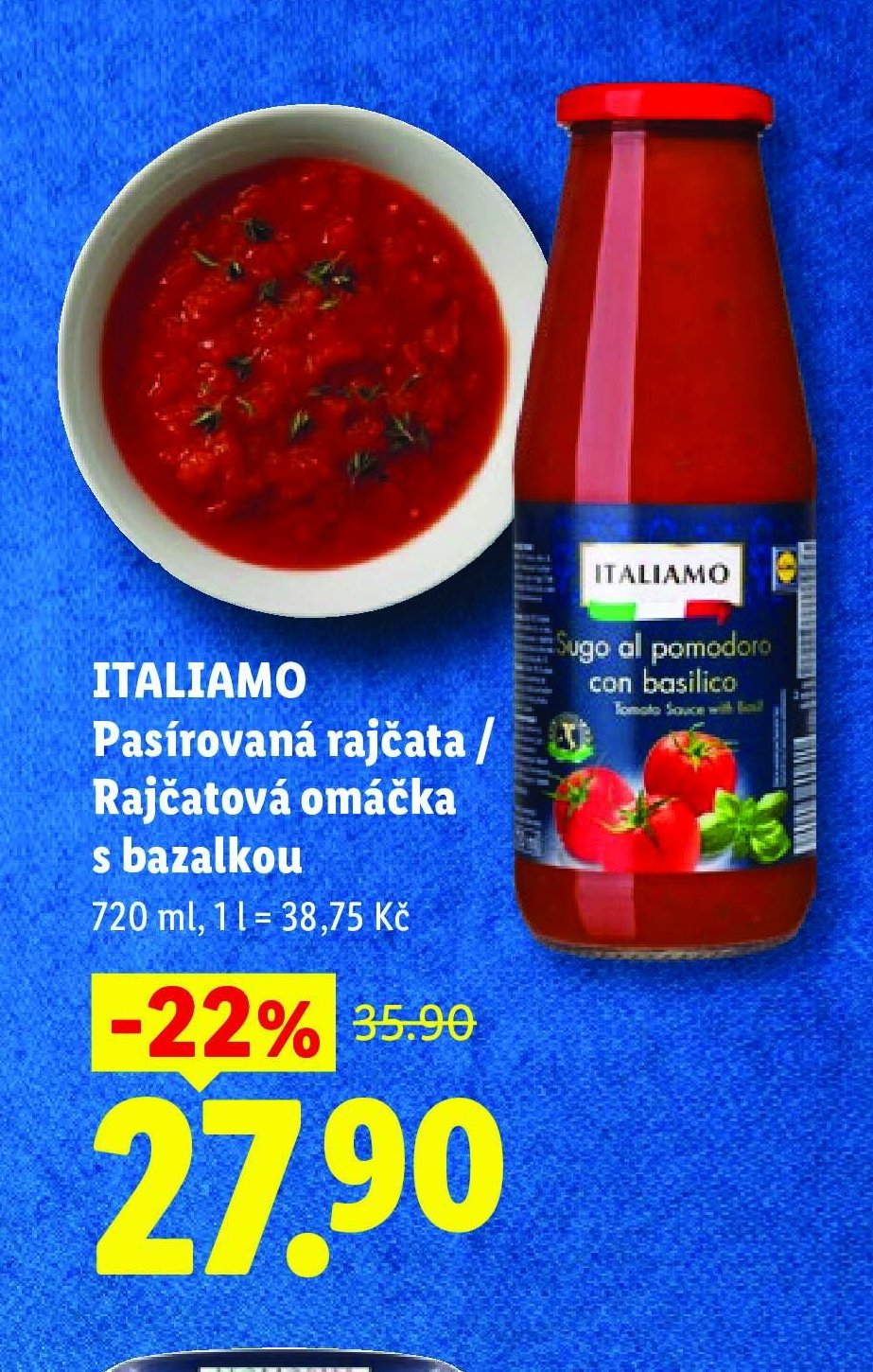 ITALIAMO Pasírovaná rajčata / Rajčatová omáčka s bazalkou