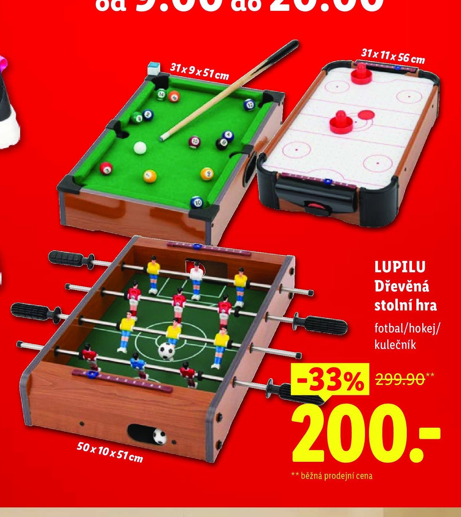 LUPILU Dřevěná stolní hra fotbal/hokej/kulečník