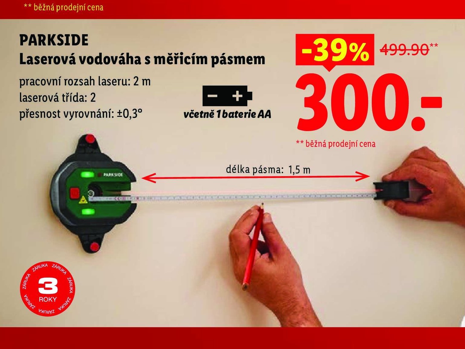 PARKSIDE Laserová vodováha s měřicím pásmem