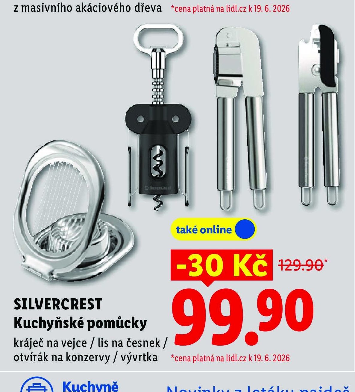 SILVERCREST Kuchyňské pomůcky (kráječ na vejce, lis na česnek, otvírák na konzervy, vývrtka)