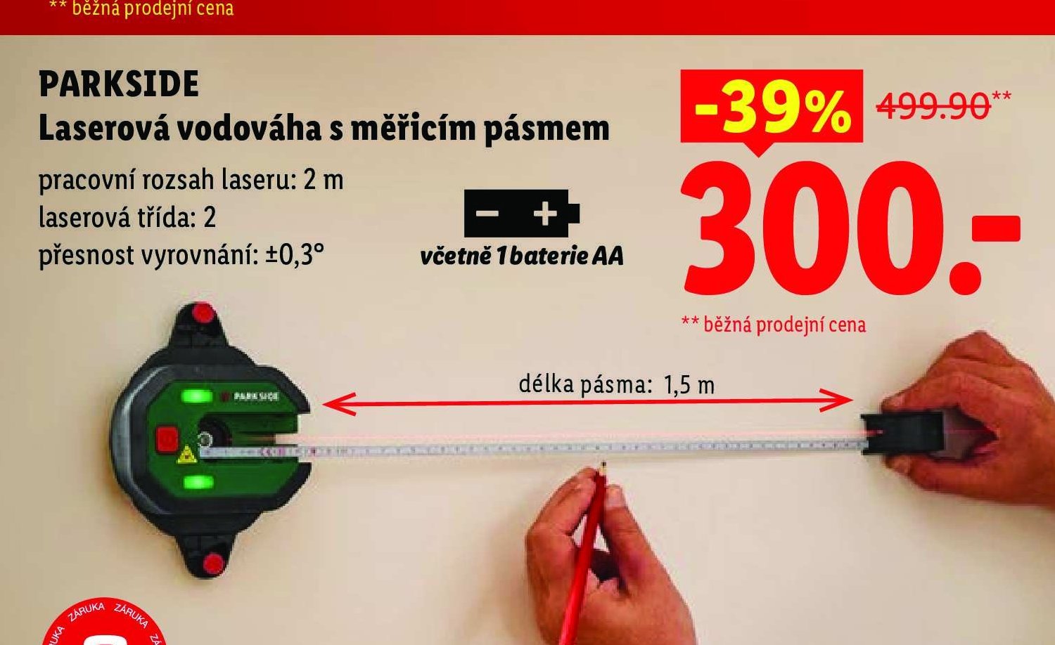 PARKSIDE Laserová vodováha s měřicím pásmem