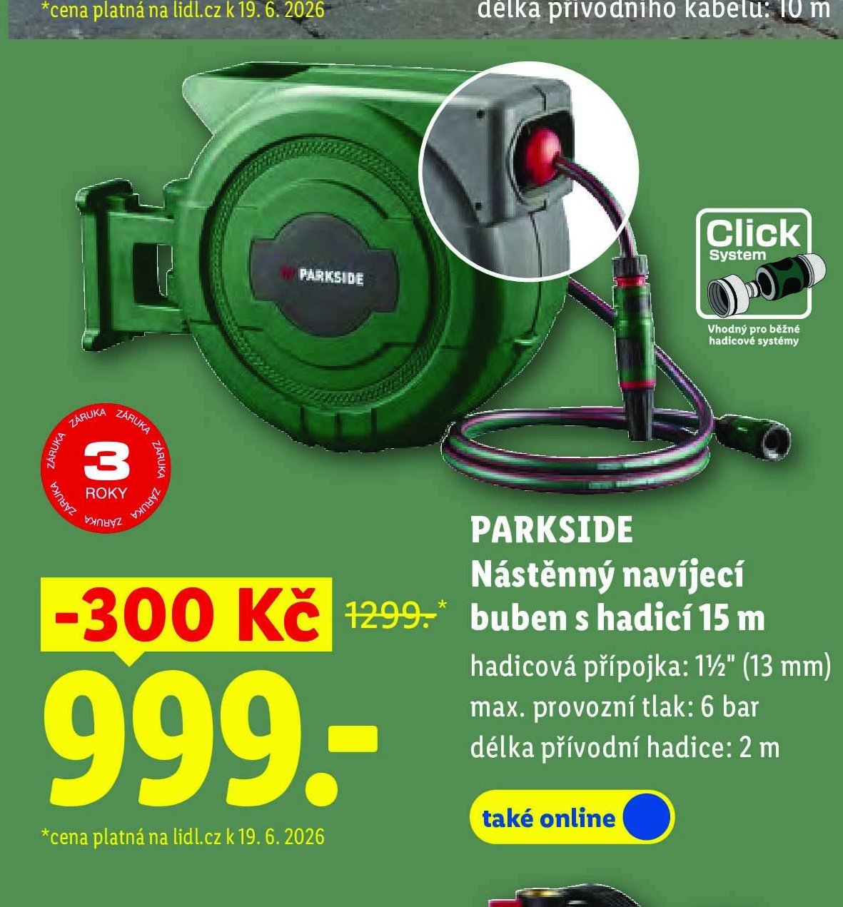 PARKSIDE Nástěnný navíjecí buben s hadicí 15 m