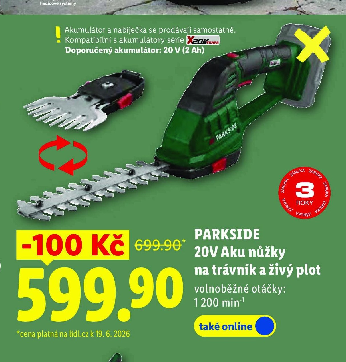 PARKSIDE 20V Aku nůžky na trávník a živý plot