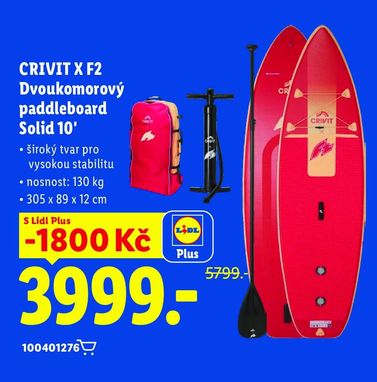 CRIVIT X F2 Dvoukomorový paddleboard Solid 10'