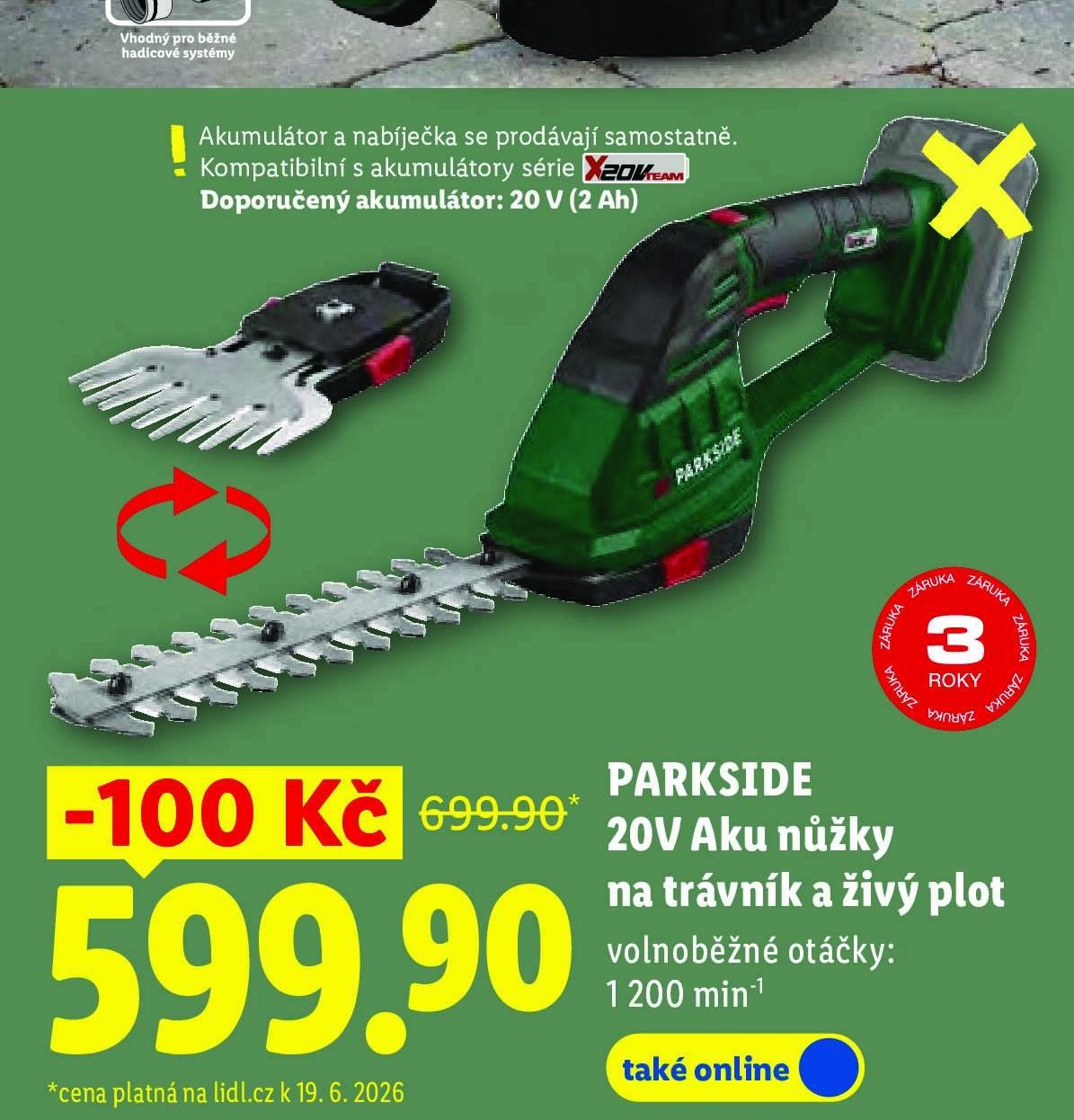 PARKSIDE 20V Aku nůžky na trávník a živý plot