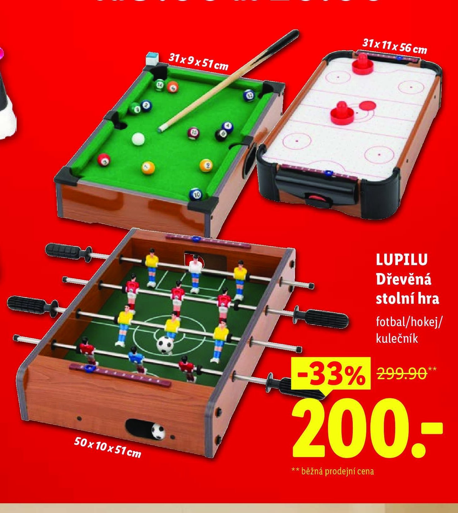 LUPILU Dřevěná stolní hra fotbal/hokej/kulečník