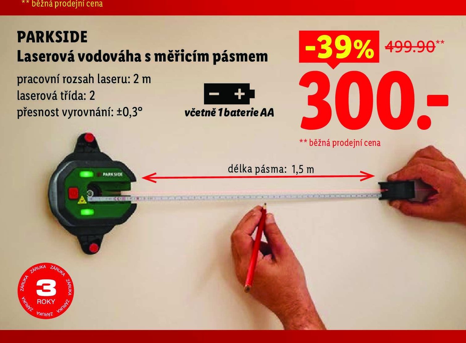 PARKSIDE Laserová vodováha s měřicím pásmem