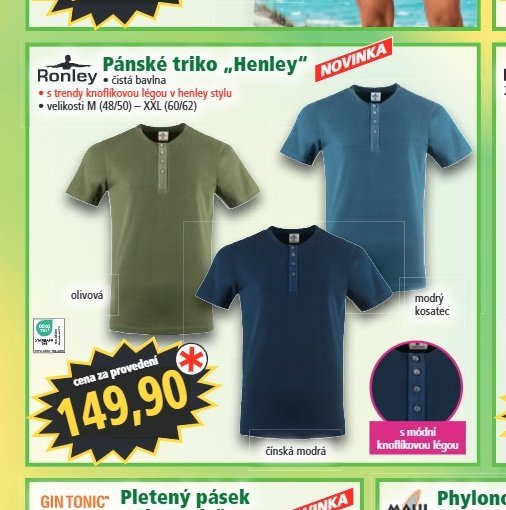 Pánské triko „Henley“