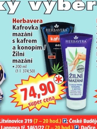 Herbavera Kafrovka mazání s kafrem a konopím / Žilní mazání