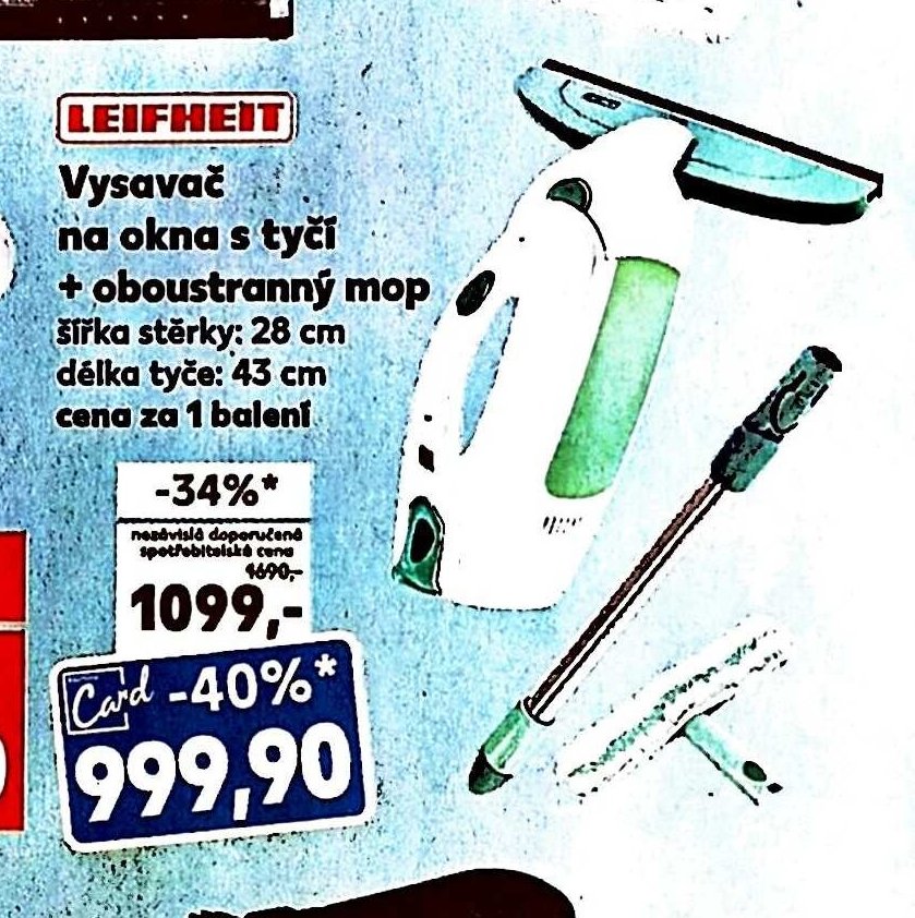 Leifheit Vysavač na okna s tyčí + oboustranný mop