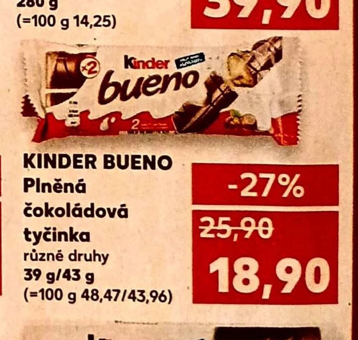KINDER BUENO Plněná čokoládová tyčinka různé druhy 39 g/43 g