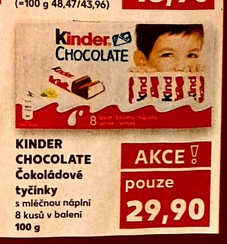 KINDER CHOCOLATE Čokoládové tyčinky 8 kusů v balení 100 g