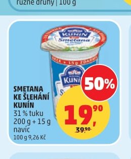 Smetana ke šlehání Kunín