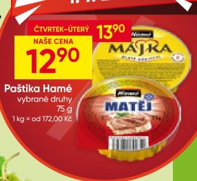 Paštika Hamé vybrané druhy 75 g