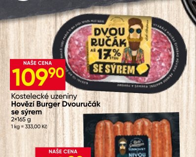 Kostelecké uzeniny Hovězí Burger Dvuručák se sýrem