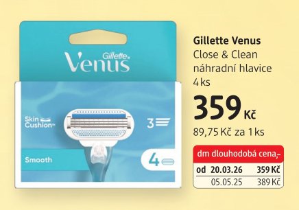 Gillette Venus Close & Clean náhradní hlavice 4 ks