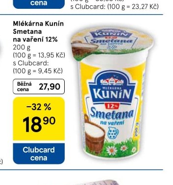 Mlékárna Kunín Smetana na vaření 12%