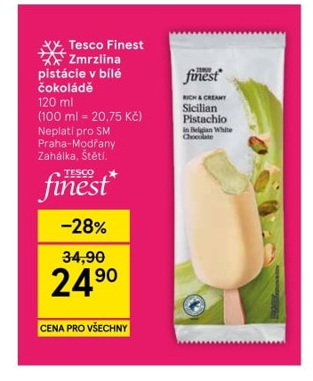 Tesco Finest Zmrzlina pistácie v bílé čokoládě 120 ml