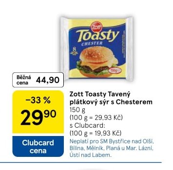 Zott Toasty Tavený plátkový sýr s Chesterem