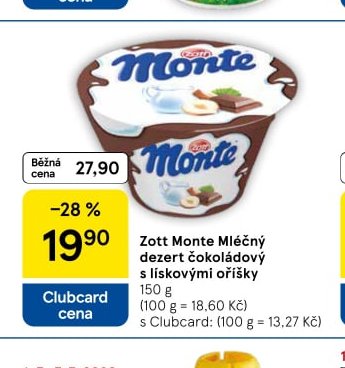 Zott Monte Mléčný dezert čokoládový s lískovými oříšky