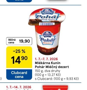 Mlékárna Kunín Pohár Mléčný dezert