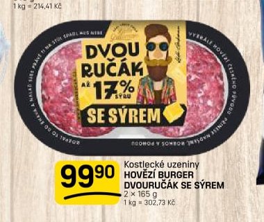 Kostelecké uzeniny HOVĚZÍ BURGER DVORUČÁK SE SÝREM