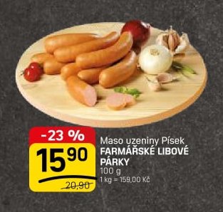 Maso uzeniny písek farmářské libové párky