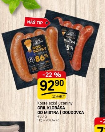 Kostlecké uzeniny GRIL KLOBÁSA OD MISTRA | GOUDOVKA 450 g