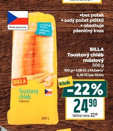 BILLA Toustový chléb máslový 500 g