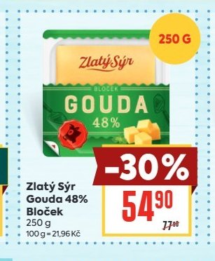 Zlatý Sýr Gouda 48% Bloček