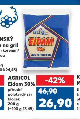 Agricol Eidam 30% přírodní polotvrdý sýr 200 g