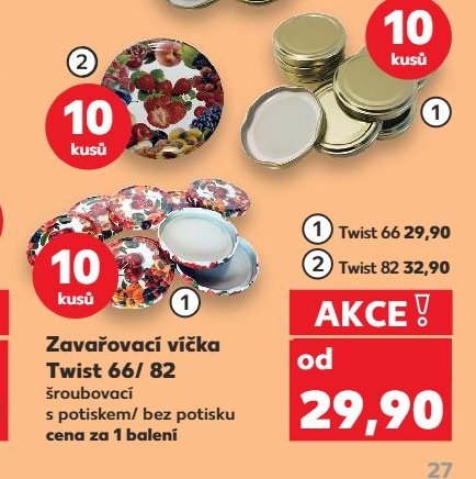 Zavařovací víčka Twist 66/ 82 šroubovací s potiskem/ bez potisku