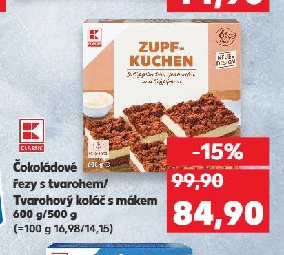 K-Classic Čokoládové řezy s tvarohem / Tvarohový koláč s mákem