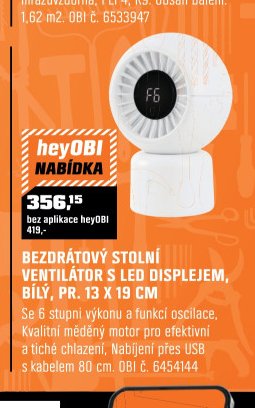 BEZDRÁTOVÝ STOLNÍ VENTILÁTOR S LED DISPLEJEM, BÍLÝ, PR. 13 X 19 CM - OBI akcniletaky.com