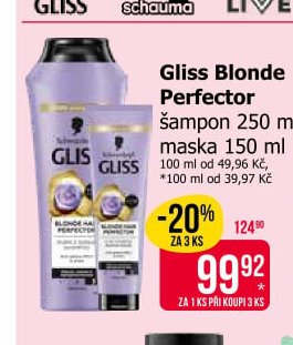 Gliss Blonde Perfector šampon 250 ml, maska 150 ml