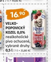 Velkopopovický Kozel 0,0% nealkoholické pivo ochucené, vybrané druhy
