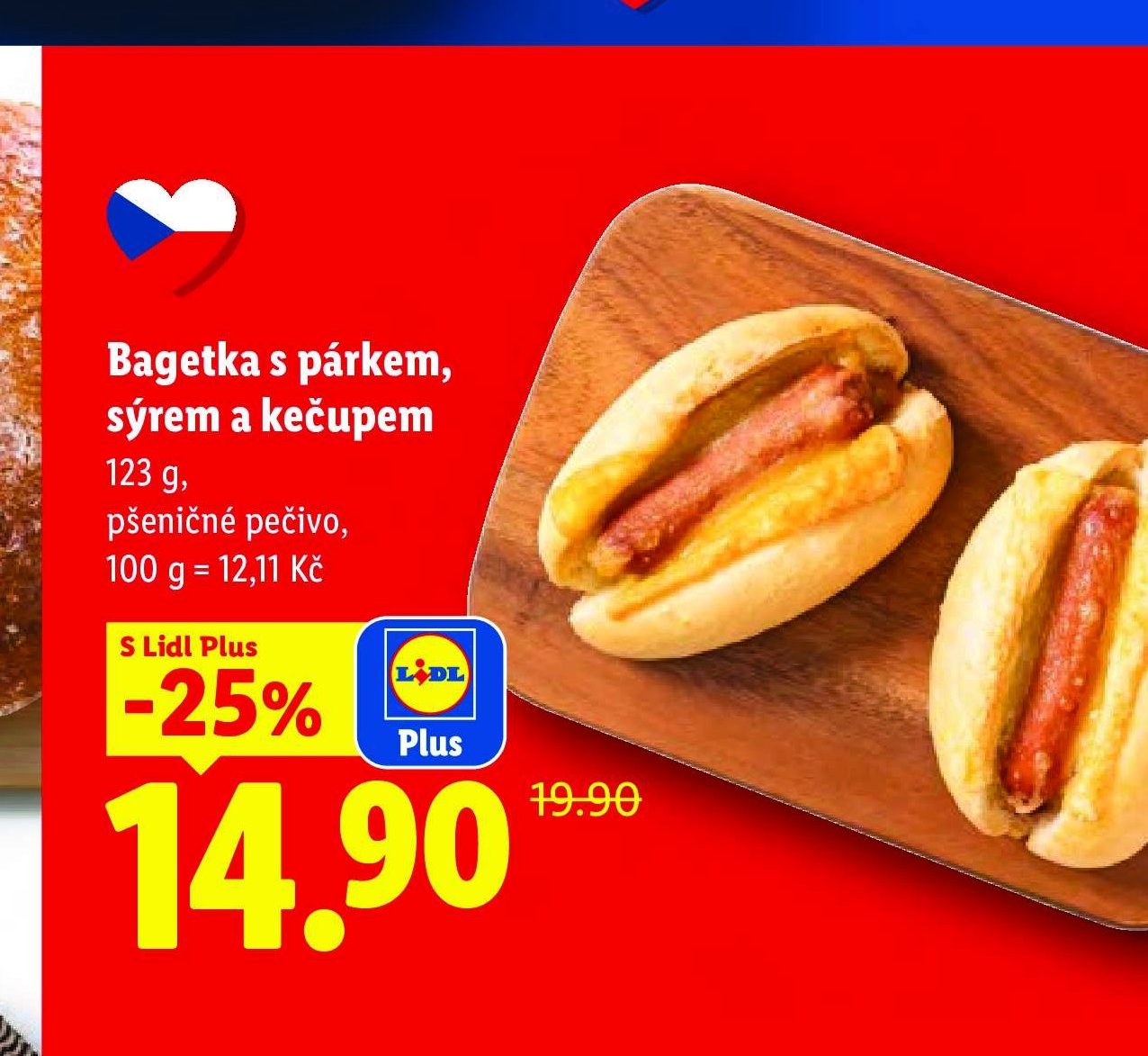 Bagetka s párkem, sýrem a kečupem