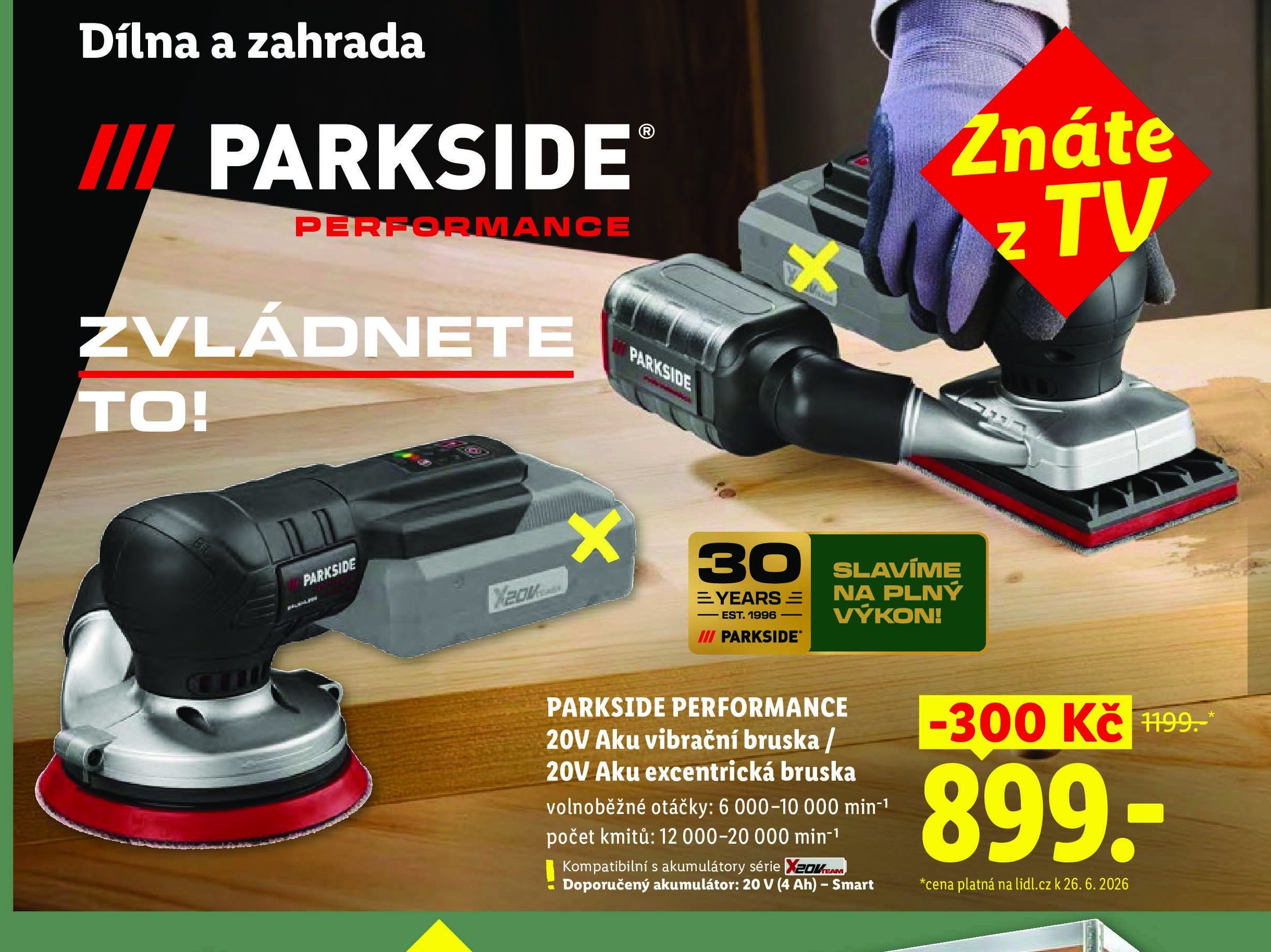 PARKSIDE PERFORMANCE 20V Aku vibrační bruska / 20V Aku excentrická bruska