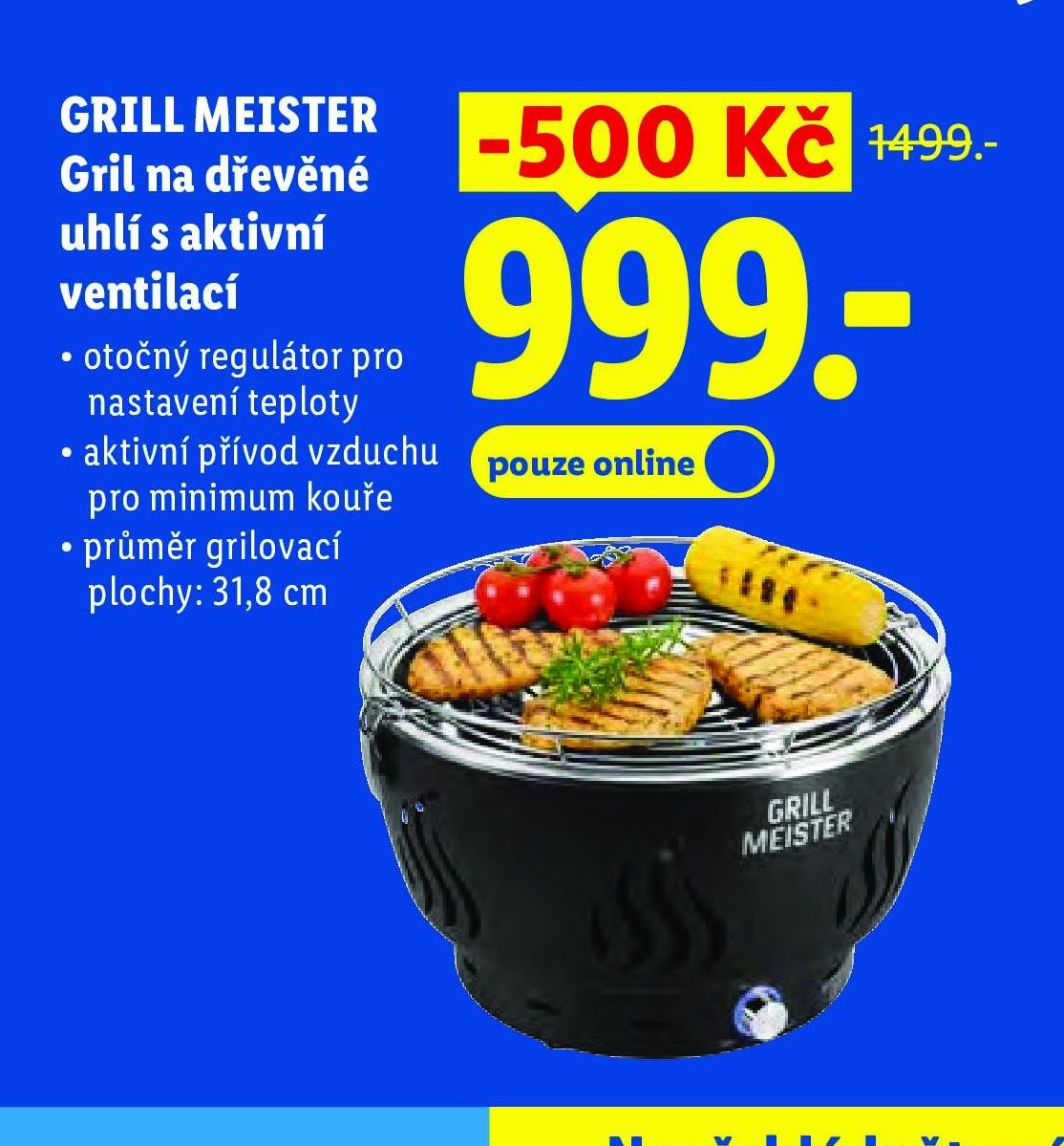 GRILL MEISTER Gril na dřevěné uhlí s aktivní ventilací