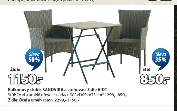 Balkonový stolek SANDVIKA a stohovací židle AIDT - Jysk akcniletaky.com